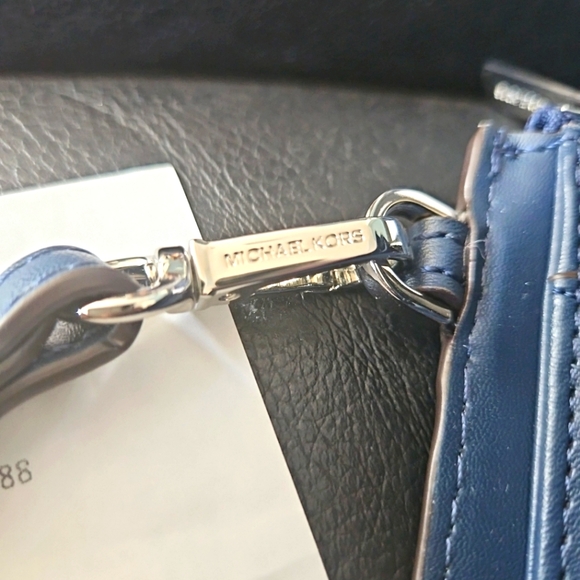 Michael Kors Jet Set Travel Double Zip Wristlet MK Logo Wallet Navy Blue Multi - Picture 6 of 10